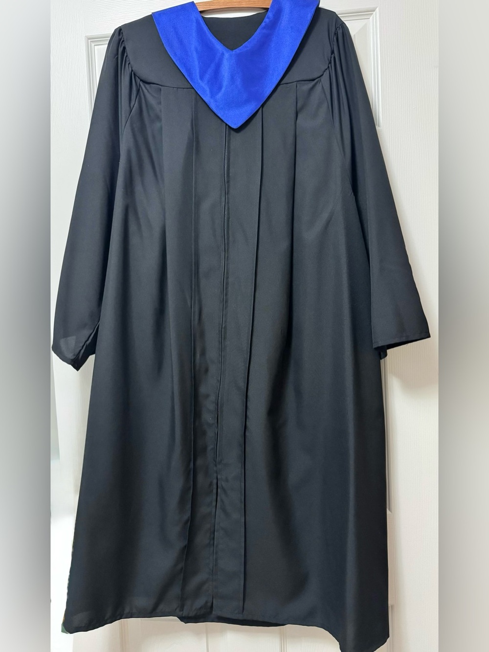 Black Graduation Gown with Royal Blue V-Shape Hood
